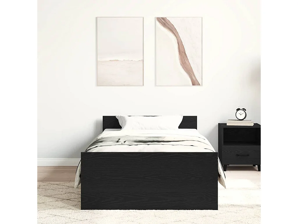Lit simple | Lit adulte, enfant | Cadre de lit chêne noir 90x190 cm bois ingénierie