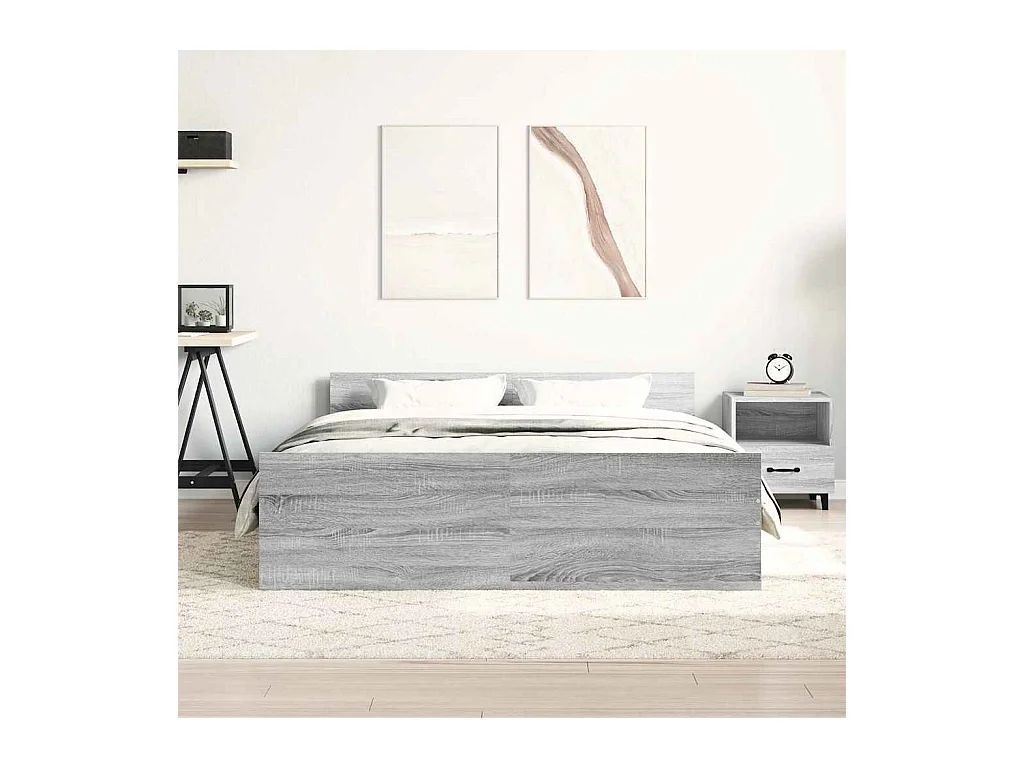 Lit double | Lit adulte | Cadre de lit sonoma gris 140x200 cm