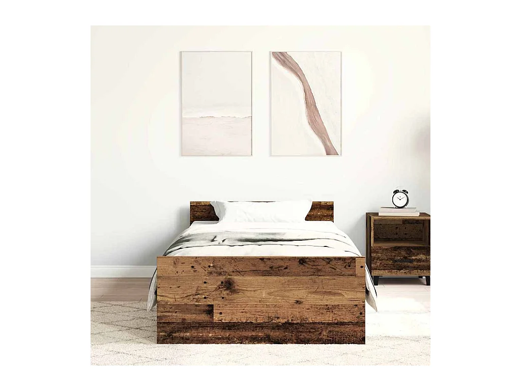 Lit simple | Lit adulte, enfant | Cadre de lit vieux bois 75x190 cm bois ingénierie
