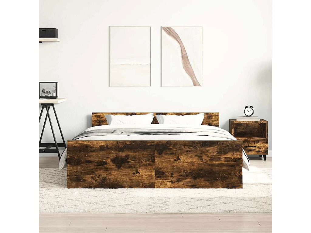 Lit double | Lit adulte | Cadre de lit chêne fumé 140x200 cm