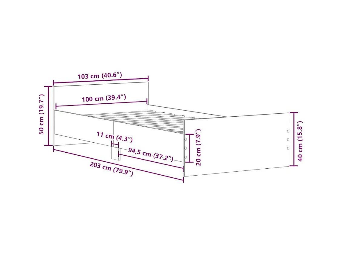 Lit simple | Lit adulte, enfant | Cadre de lit chêne fumé 100x200 cm bois ingénierie