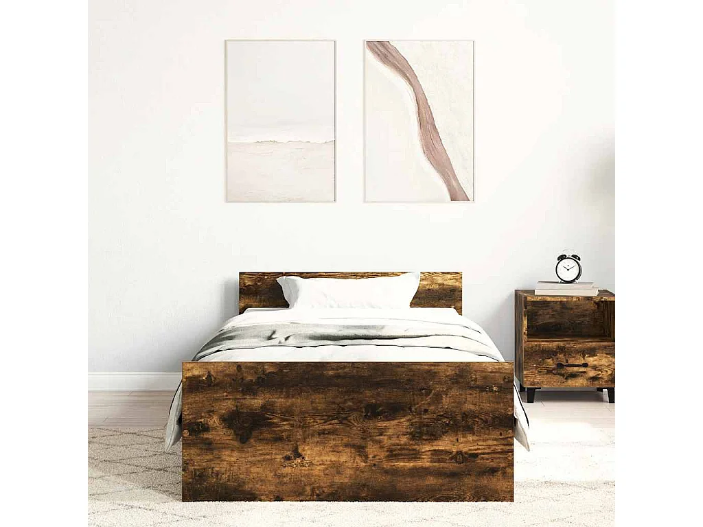 Lit simple | Lit adulte, enfant | Cadre de lit chêne fumé 100x200 cm bois ingénierie