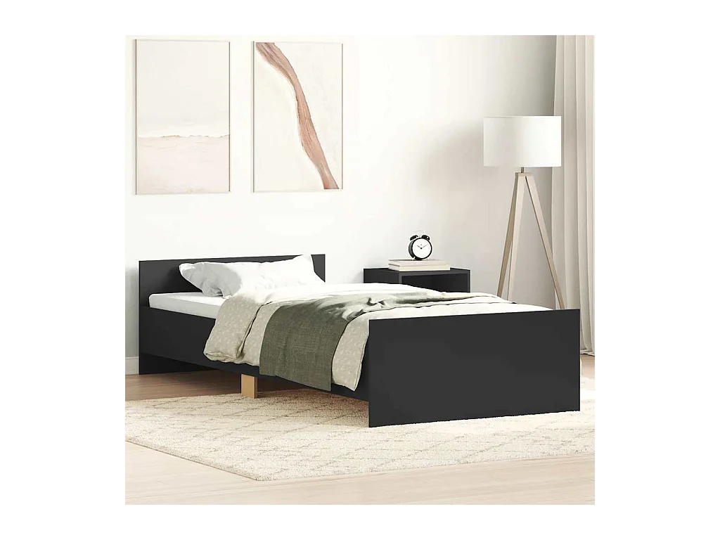 Lit simple | Lit adulte, enfant | Cadre de lit noir 75x190 cm bois ingénierie