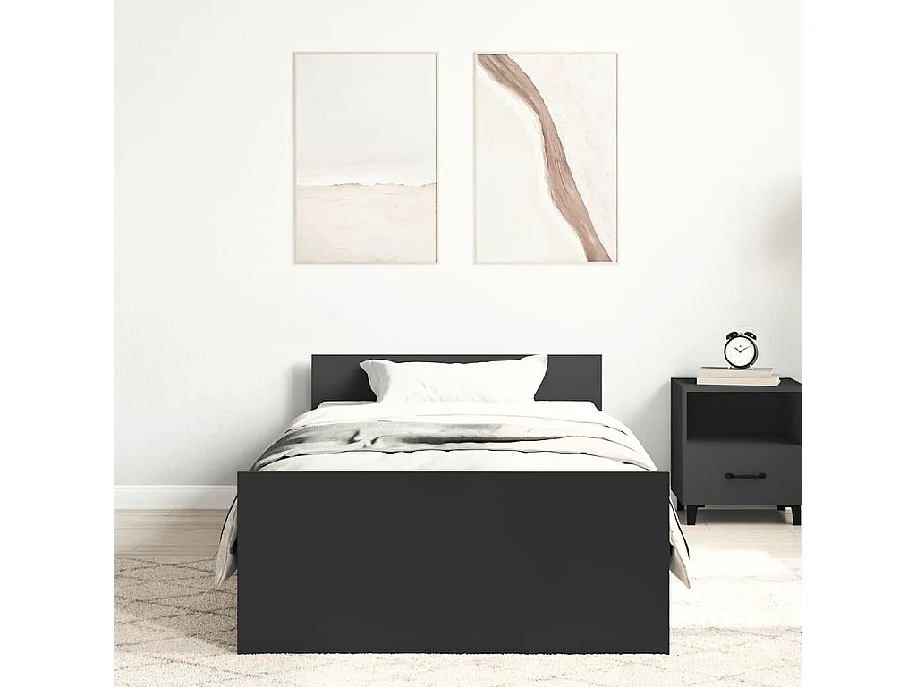 Lit simple | Lit adulte, enfant | Cadre de lit noir 75x190 cm bois ingénierie