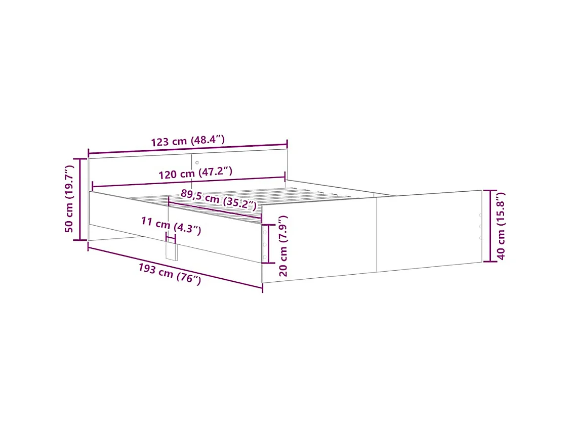 Lit simple | Lit adulte, enfant | Cadre de lit blanc 120x190 cm