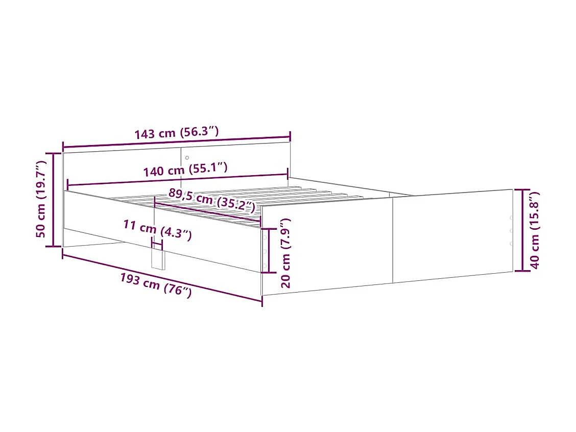 Lit double | Lit adulte | Cadre de lit sonoma gris 140x190 cm