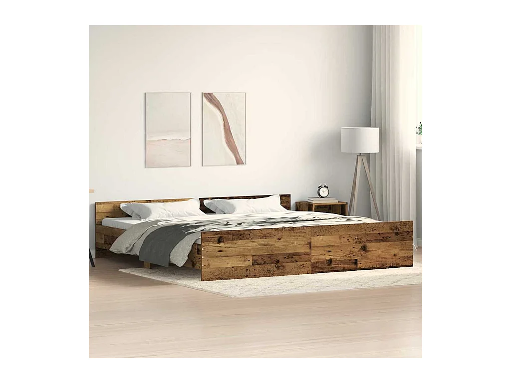 Lit double | Lit adulte | Cadre de lit Bois ancien 200x200 cm Bois d'ingénierie