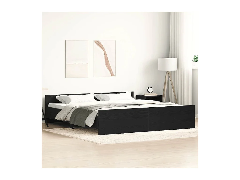 Lit double | Lit adulte | Cadre de lit Chêne noir 180x200 cm Bois d'ingénierie