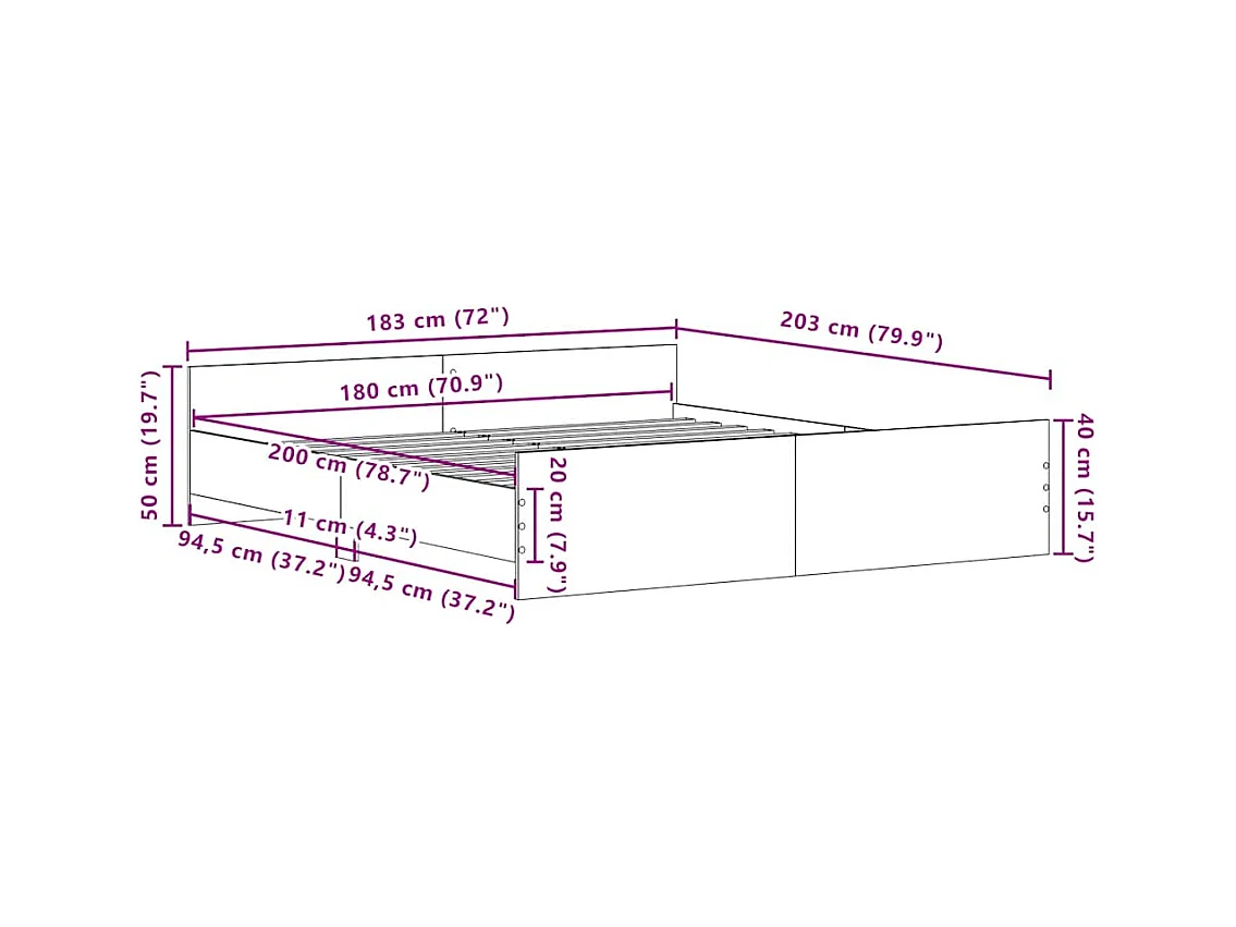 Lit double | Lit adulte | Cadre de lit Chêne noir 180x200 cm Bois d'ingénierie