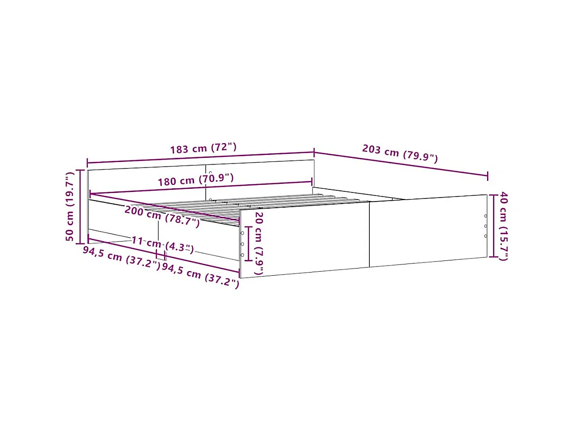 Lit double | Lit adulte | Cadre de lit Chêne noir 180x200 cm Bois d'ingénierie