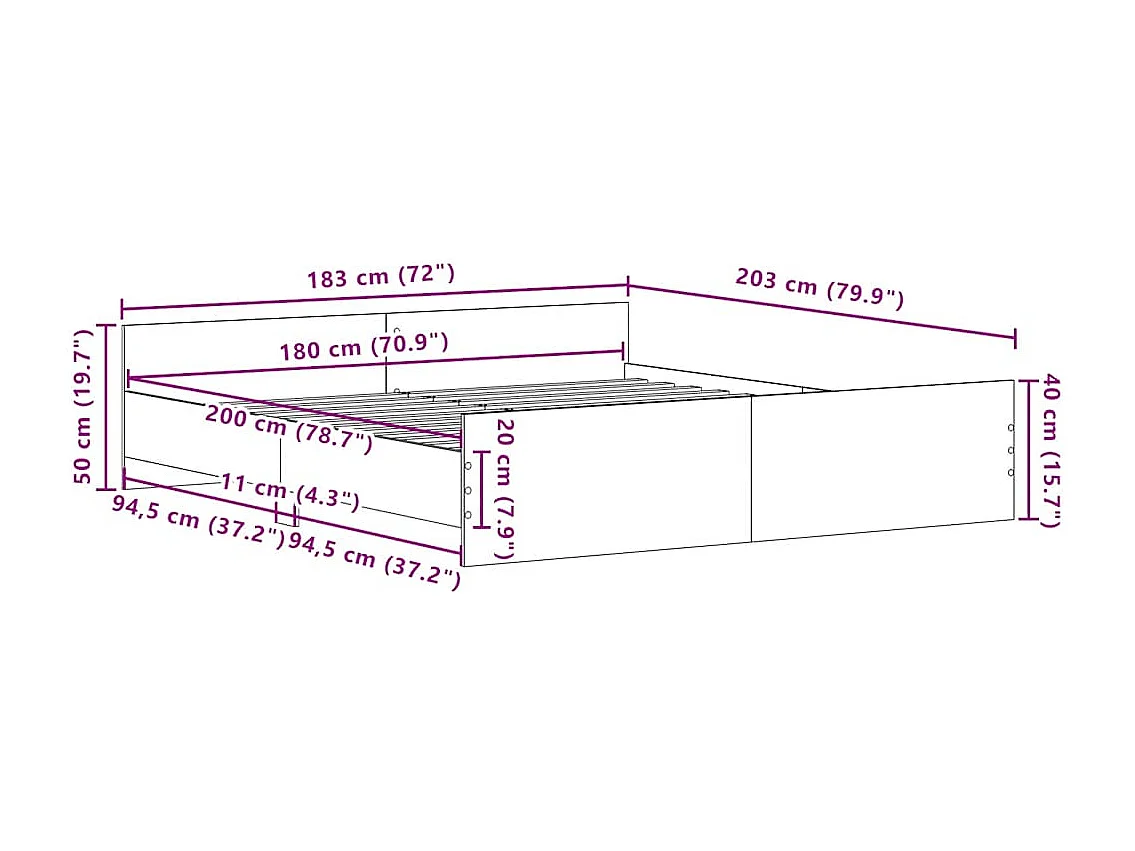 Lit double | Lit adulte | Cadre de lit Chêne noir 180x200 cm Bois d'ingénierie