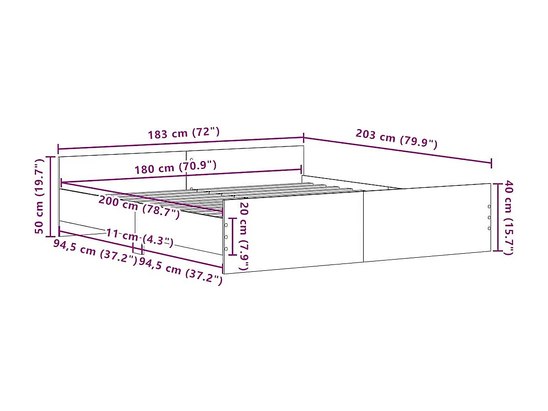 Lit double | Lit adulte | Cadre de lit Chêne noir 180x200 cm Bois d'ingénierie