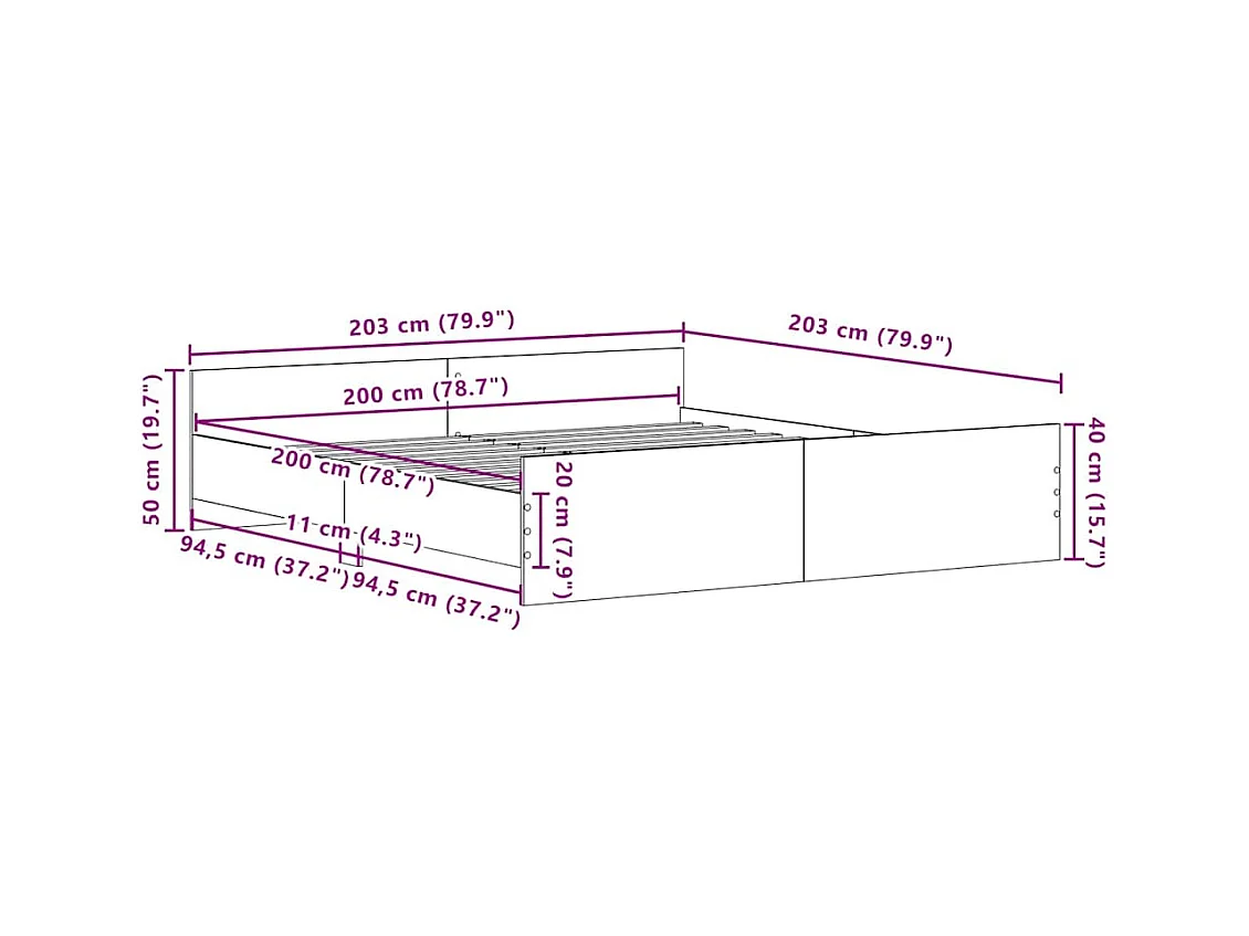 Lit double | Lit adulte | Cadre de lit chêne artisanal 200x200 cm Bois d'ingénierie