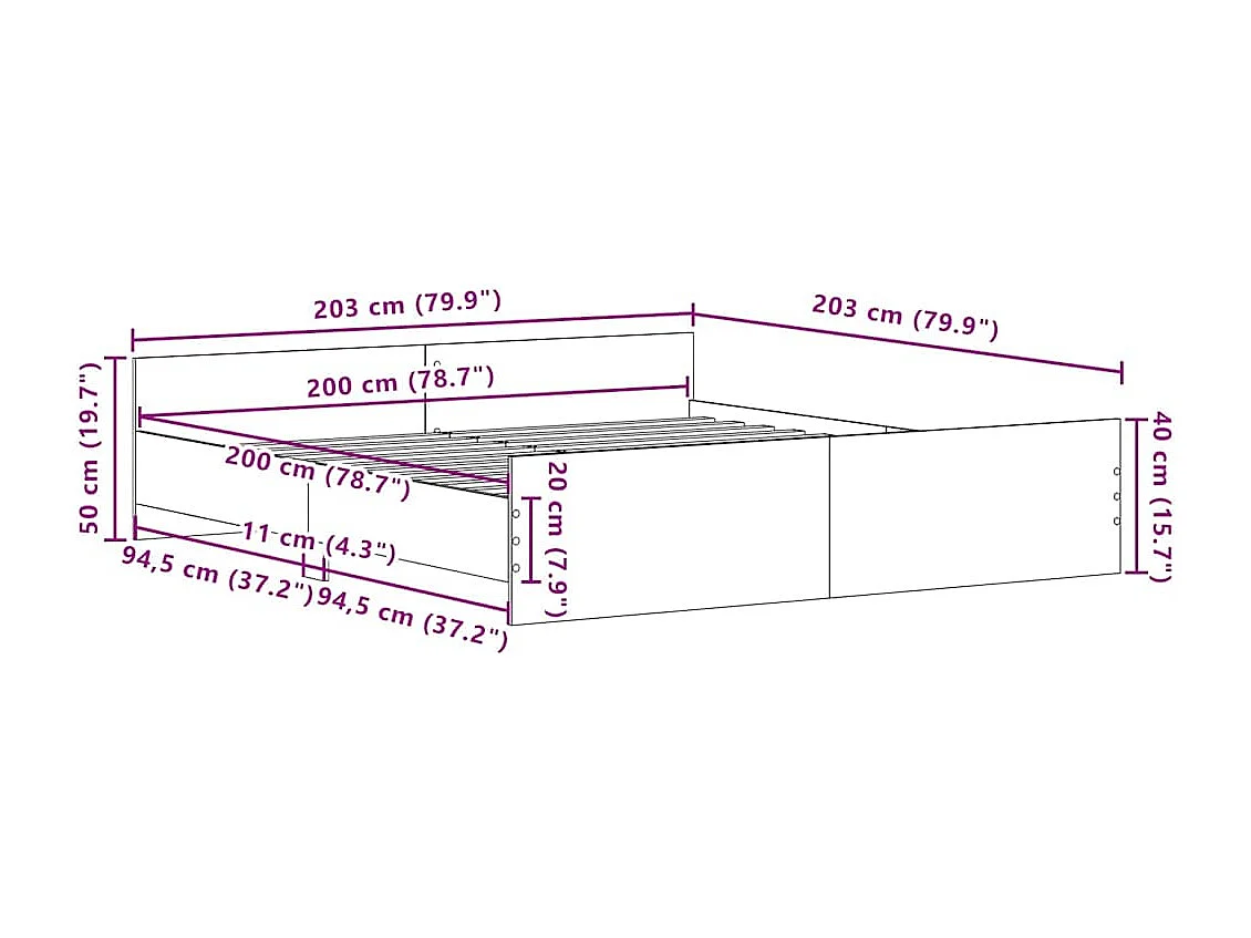 Lit double | Lit adulte | Cadre de lit chêne artisanal 200x200 cm Bois d'ingénierie