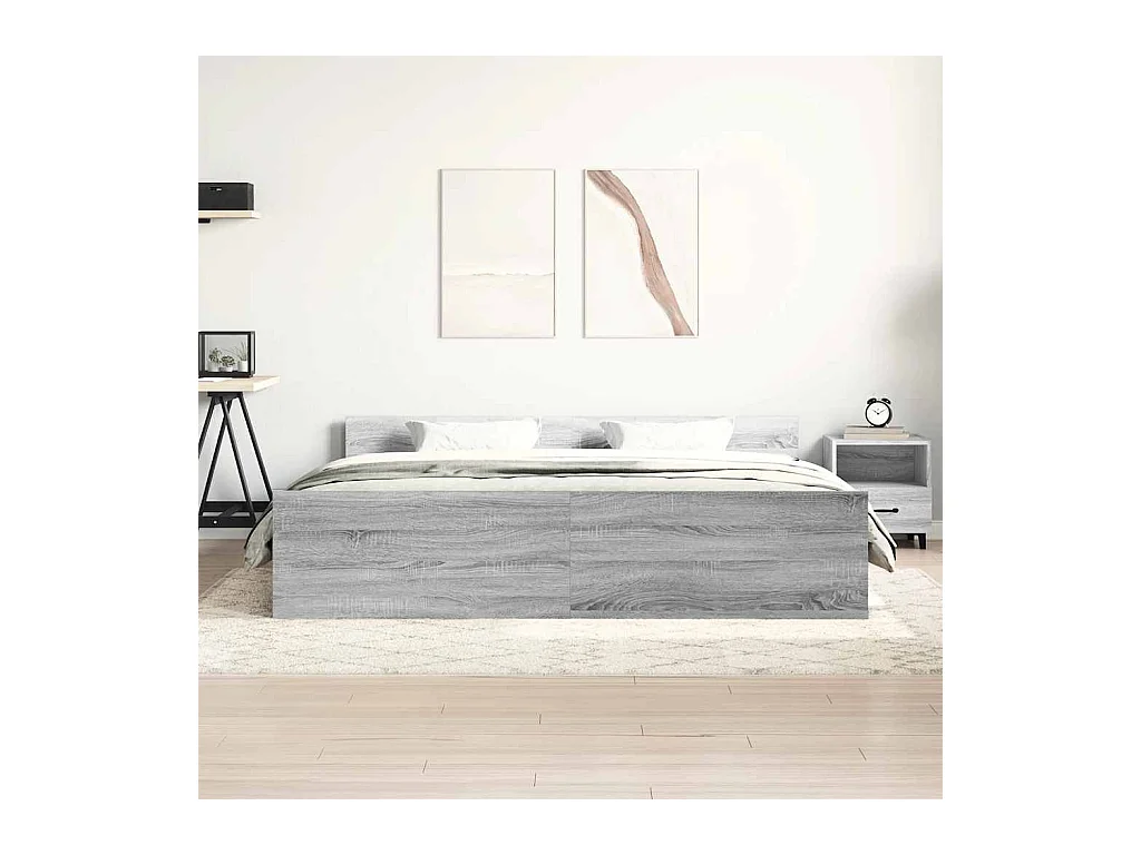 Lit double | Lit adulte | Cadre de lit sonoma gris 200x200 cm