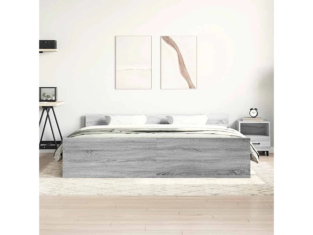 Lit double | Lit adulte | Cadre de lit sonoma gris 200x200 cm