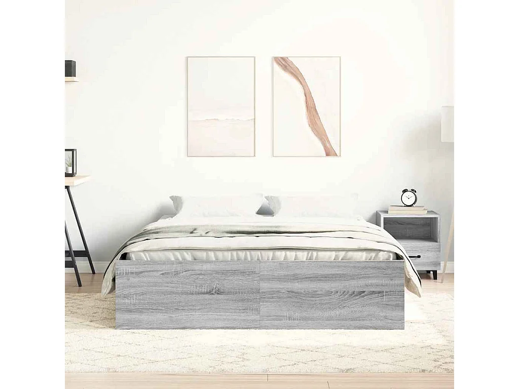 Lit double | Lit adulte | Cadre de lit sonoma gris 150x200 cm