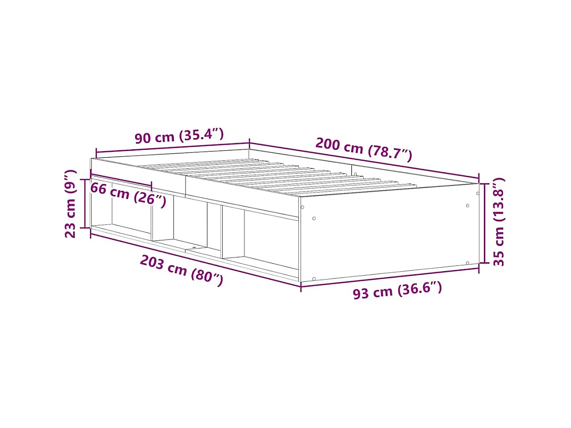 Lit simple | Lit adulte, enfant | Cadre de lit gris béton 90x200 cm