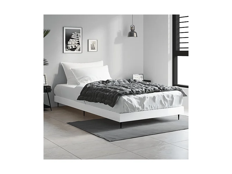 Lit simple | Lit adulte, enfant | Cadre de lit blanc brillant 90x200 cm