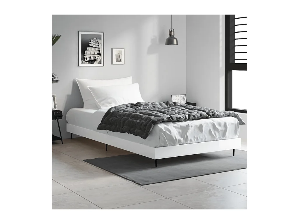 Lit simple | Lit adulte, enfant | Cadre de lit blanc brillant 90x200 cm