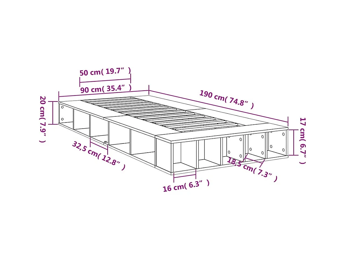 Lit simple | Lit adulte, enfant | Cadre de lit chêne marron 90x190 cm