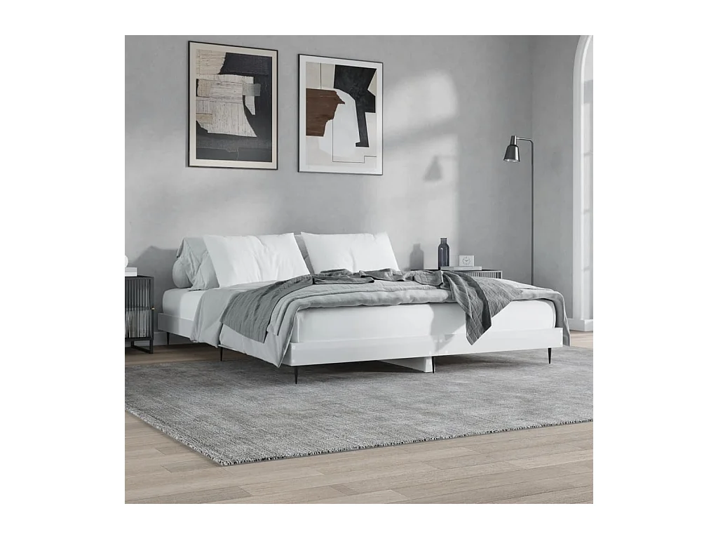 Lit double | Lit adulte | Cadre de lit blanc brillant 160x200 cm