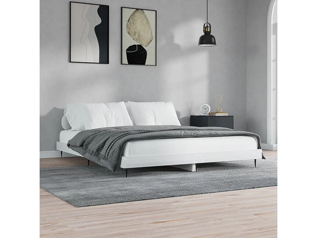 Lit double | Lit adulte | Cadre de lit blanc brillant 160x200 cm