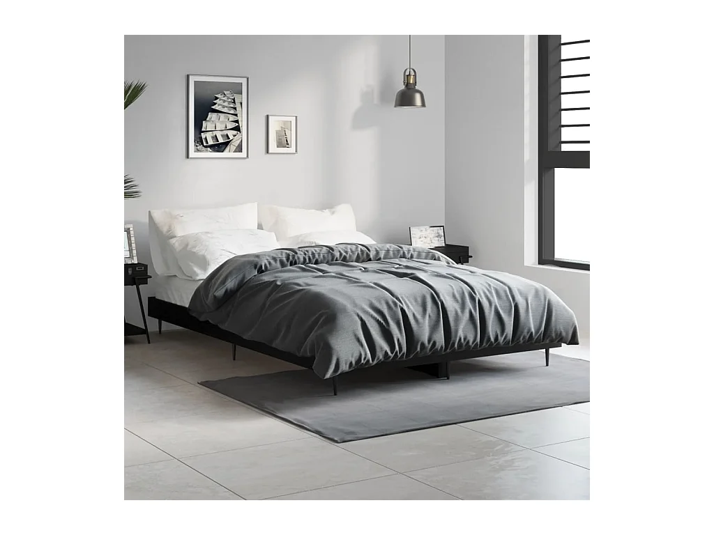 Lit simple | Lit adulte, enfant | Cadre de lit noir 120x190 cm bois d'ingénierie