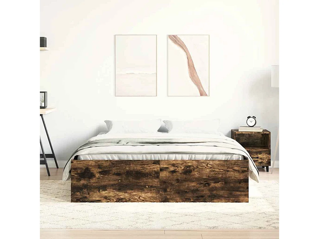Lit double | Lit adulte | Cadre de lit chêne fumé 135x190 cm