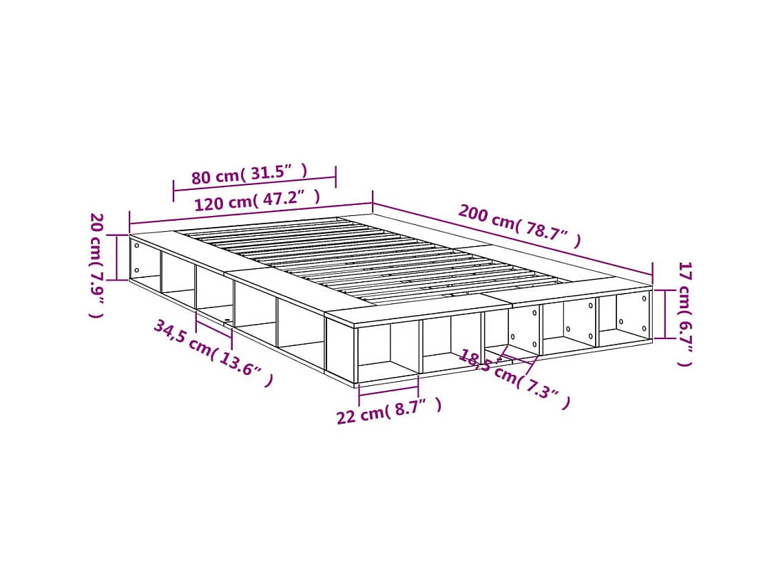 Lit simple | Lit adulte, enfant | Cadre de lit chêne sonoma 120x200 cm