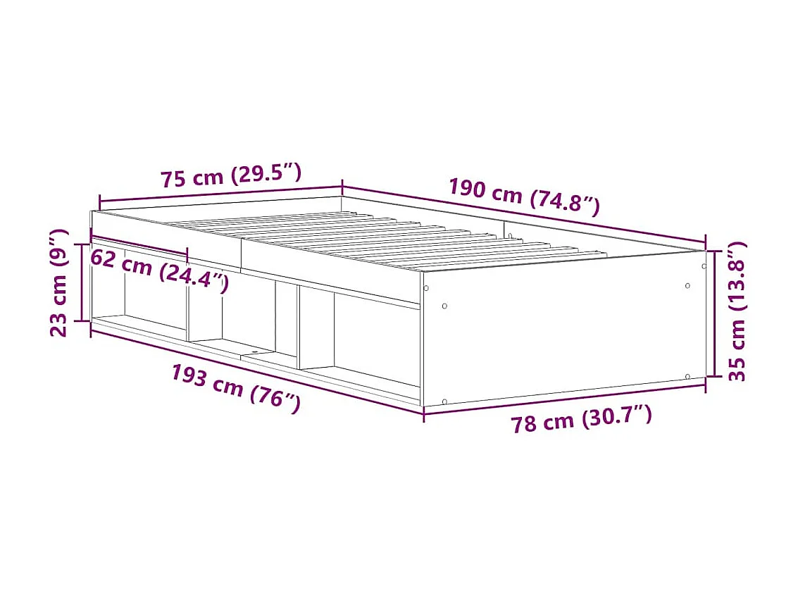 Lit simple | Lit adulte, enfant | Cadre de lit blanc 75x190 cm