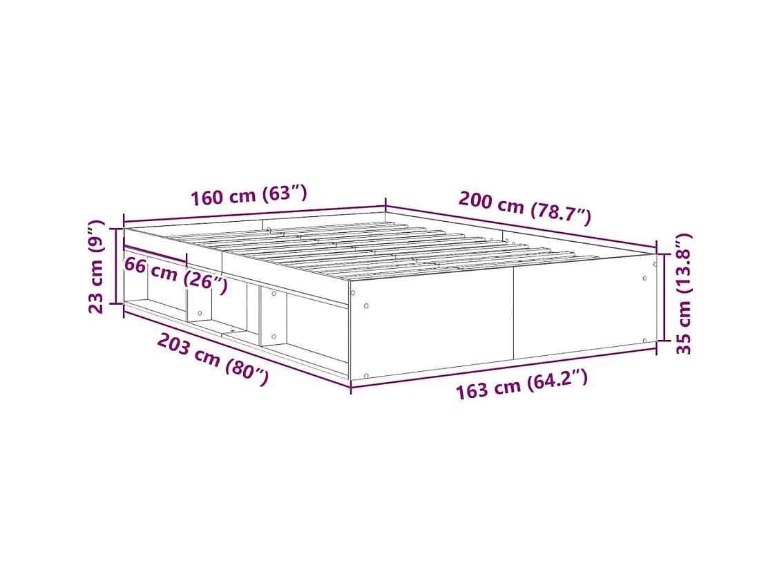 Lit double | Lit adulte | Cadre de lit gris béton 160x200 cm