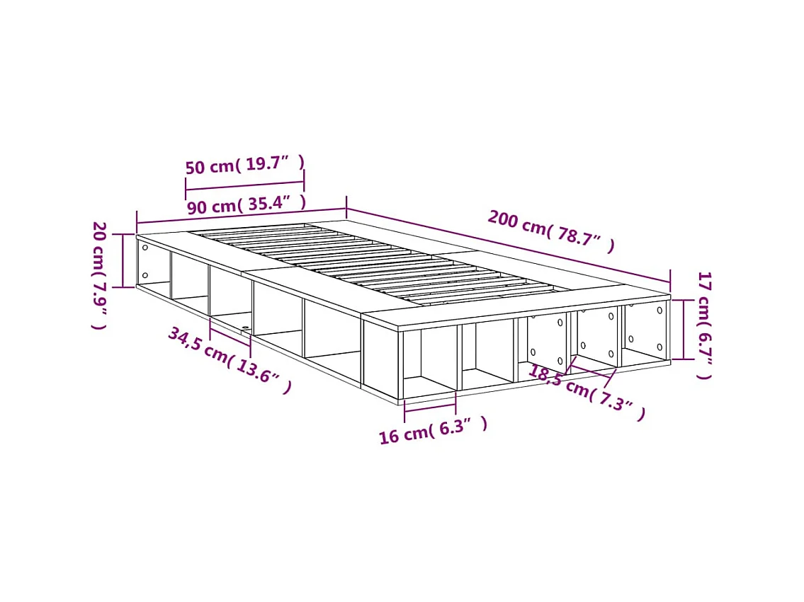 Lit simple | Lit adulte, enfant | Cadre de lit sonoma gris 90x200 cm