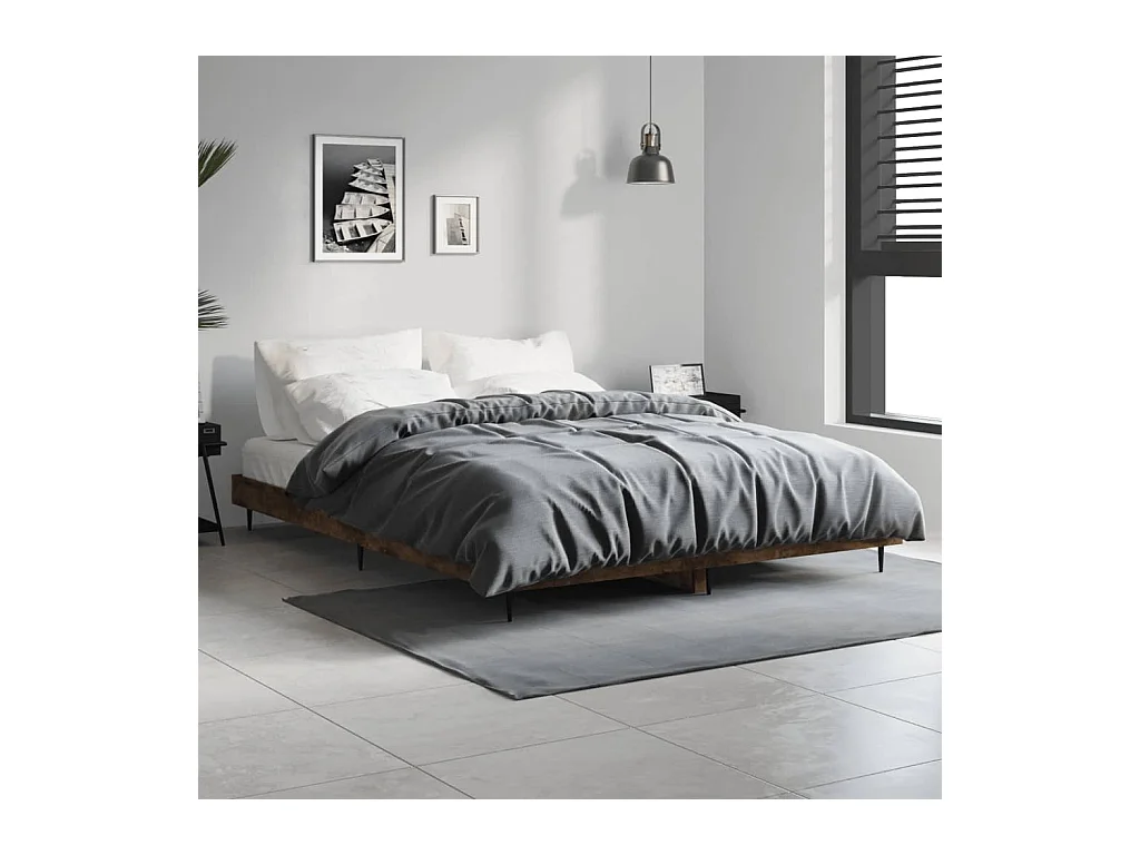 Lit double | Lit adulte | Cadre de lit chêne fumé 140x190 cm bois ingénierie