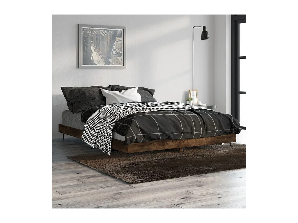 Lit double | Lit adulte | Cadre de lit chêne fumé 140x190 cm bois ingénierie