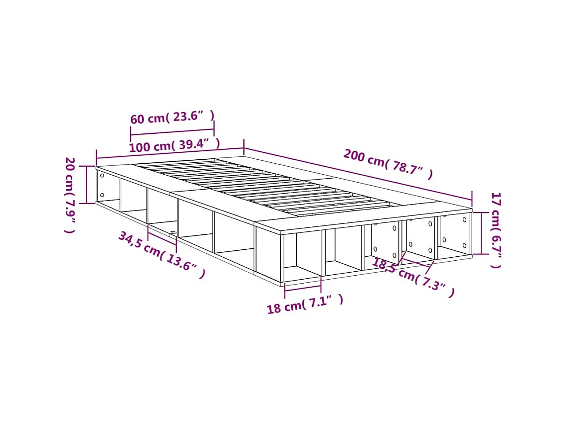Lit simple | Lit adulte, enfant | Cadre de lit chêne sonoma 100x200 cm