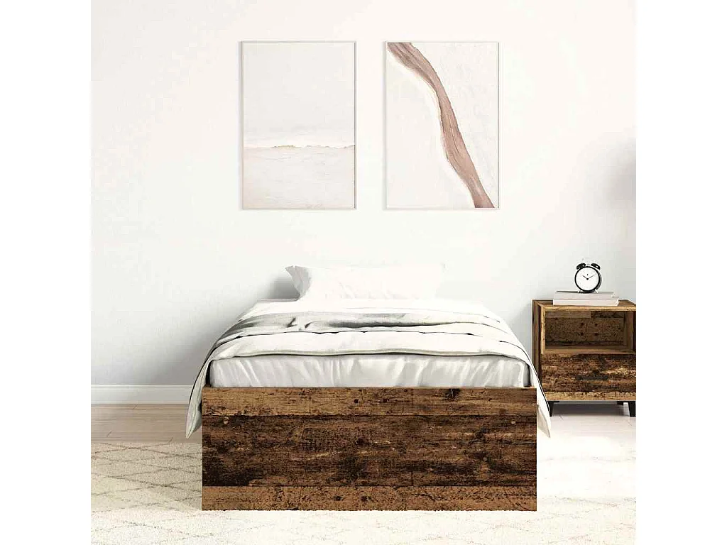 Lit simple | Lit adulte, enfant | Cadre de lit vieux bois 90x190 cm bois ingénierie