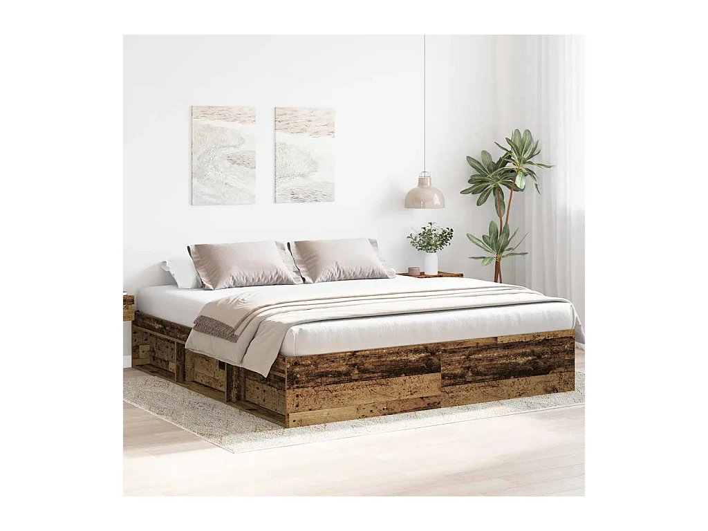 Lit double | Lit adulte | Cadre de lit vieux bois 200x200 cm bois ingénierie