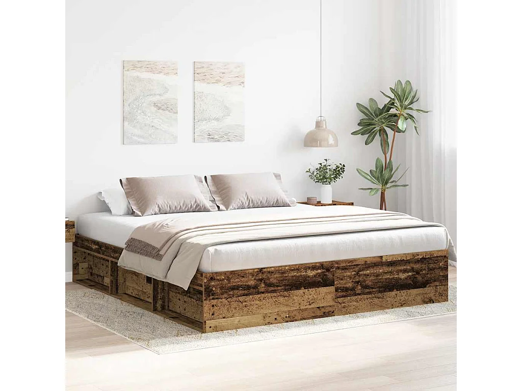 Lit double | Lit adulte | Cadre de lit vieux bois 200x200 cm bois ingénierie