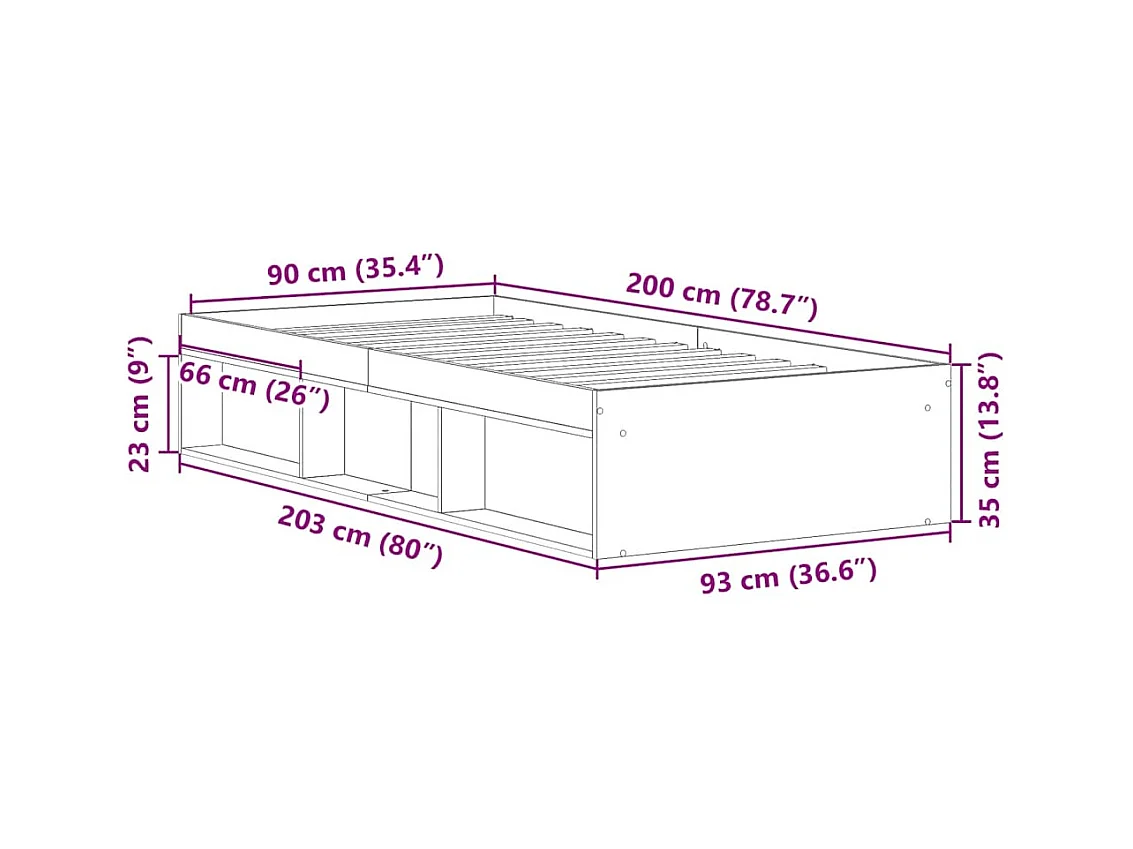 Lit simple | Lit adulte, enfant | Cadre de lit chêne fumé 90x200 cm