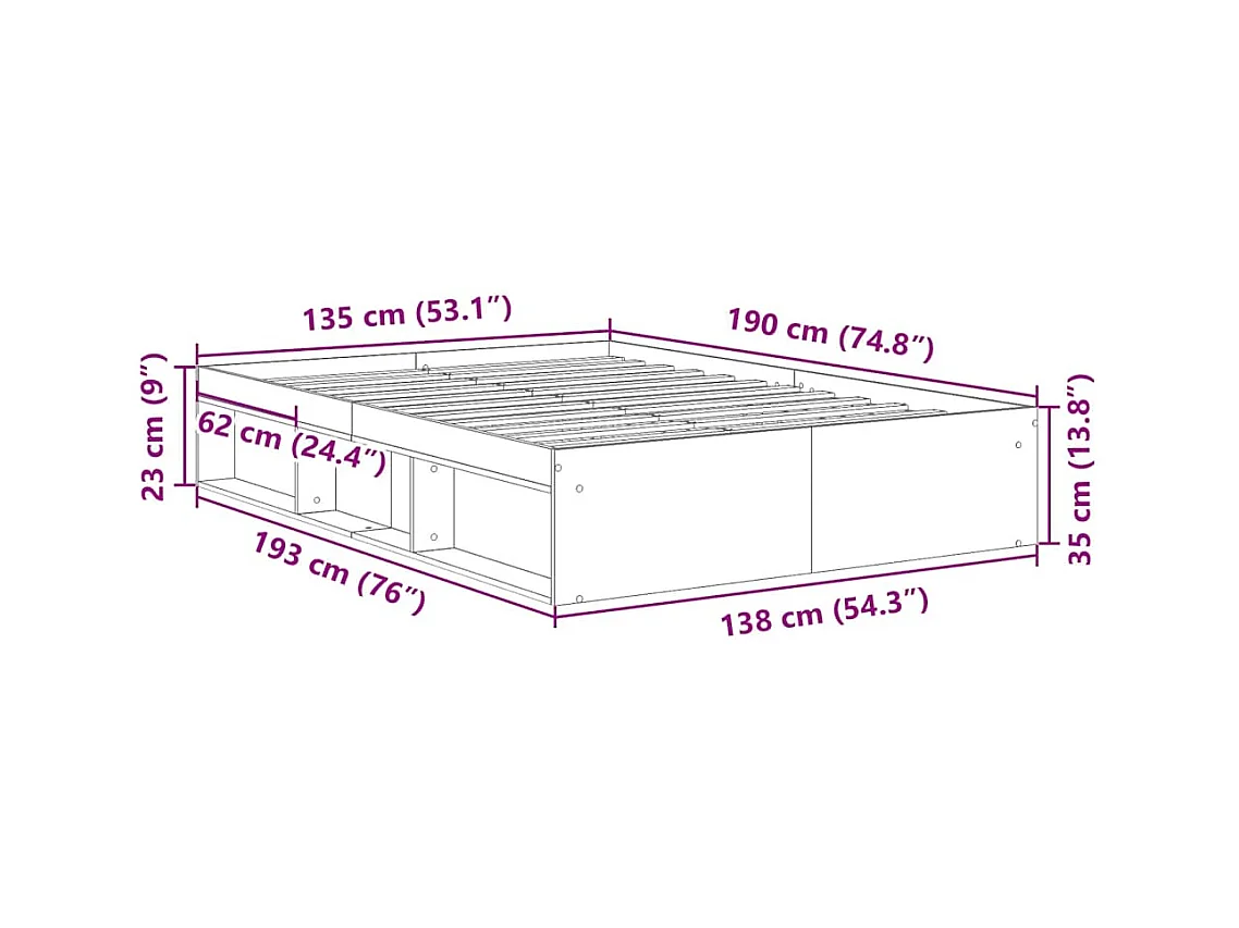 Lit double | Lit adulte | Cadre de lit blanc 135x190 cm