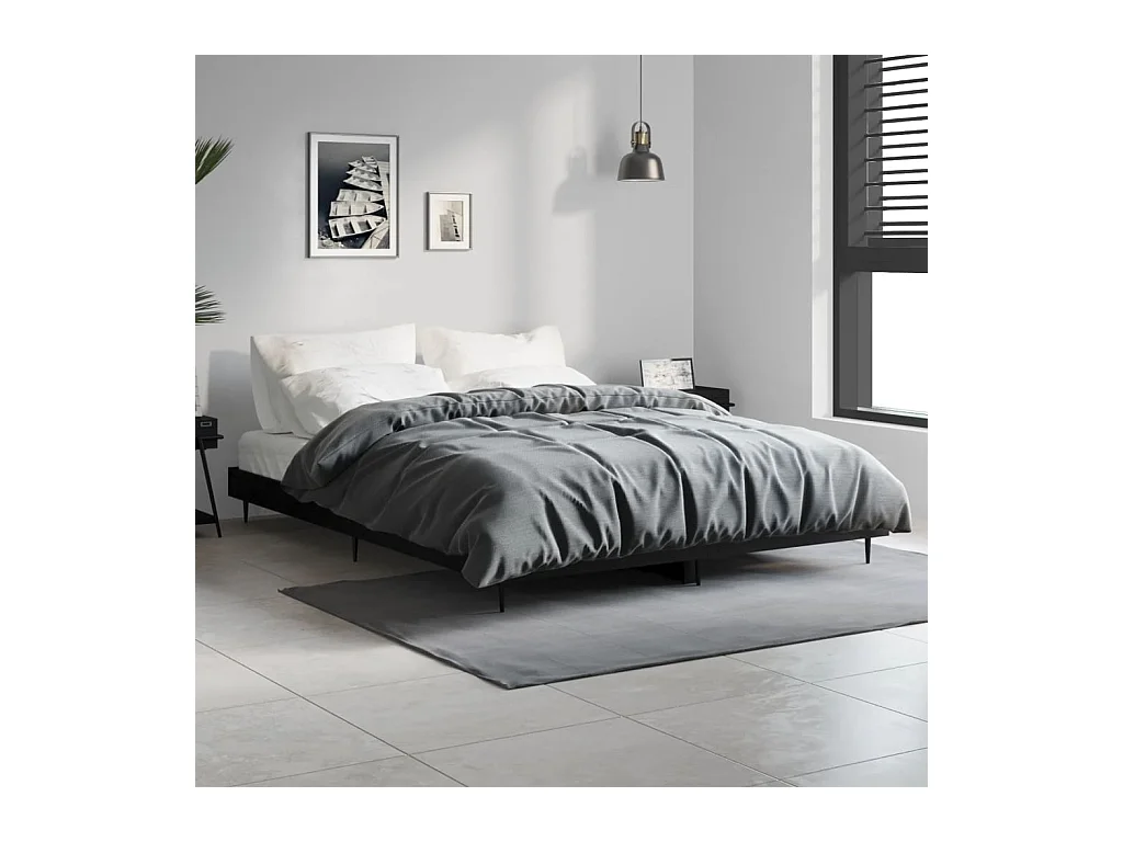 Lit double | Lit adulte | Cadre de lit noir 135x190 cm bois d'ingénierie