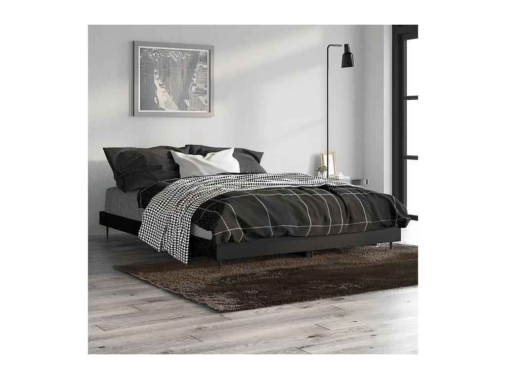 Lit double | Lit adulte | Cadre de lit noir 135x190 cm bois d'ingénierie