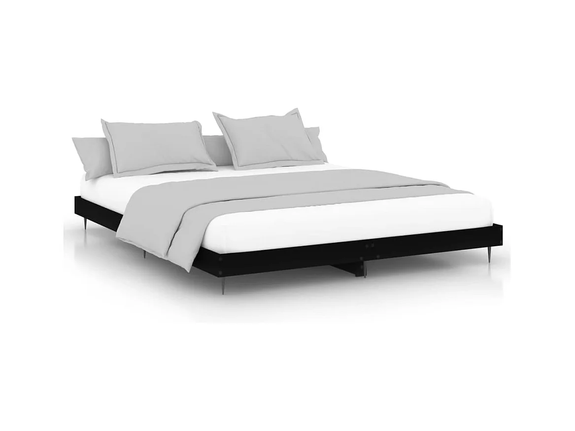 Lit double | Lit adulte | Cadre de lit noir 200x200 cm bois d'ingénierie