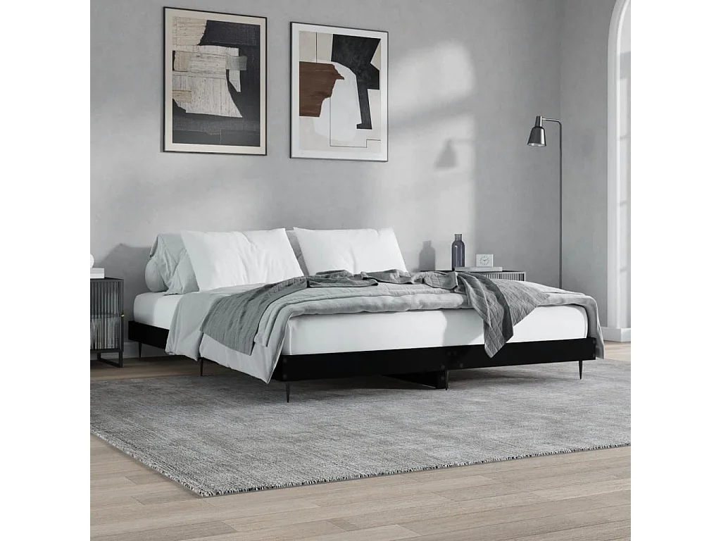Lit double | Lit adulte | Cadre de lit noir 200x200 cm bois d'ingénierie