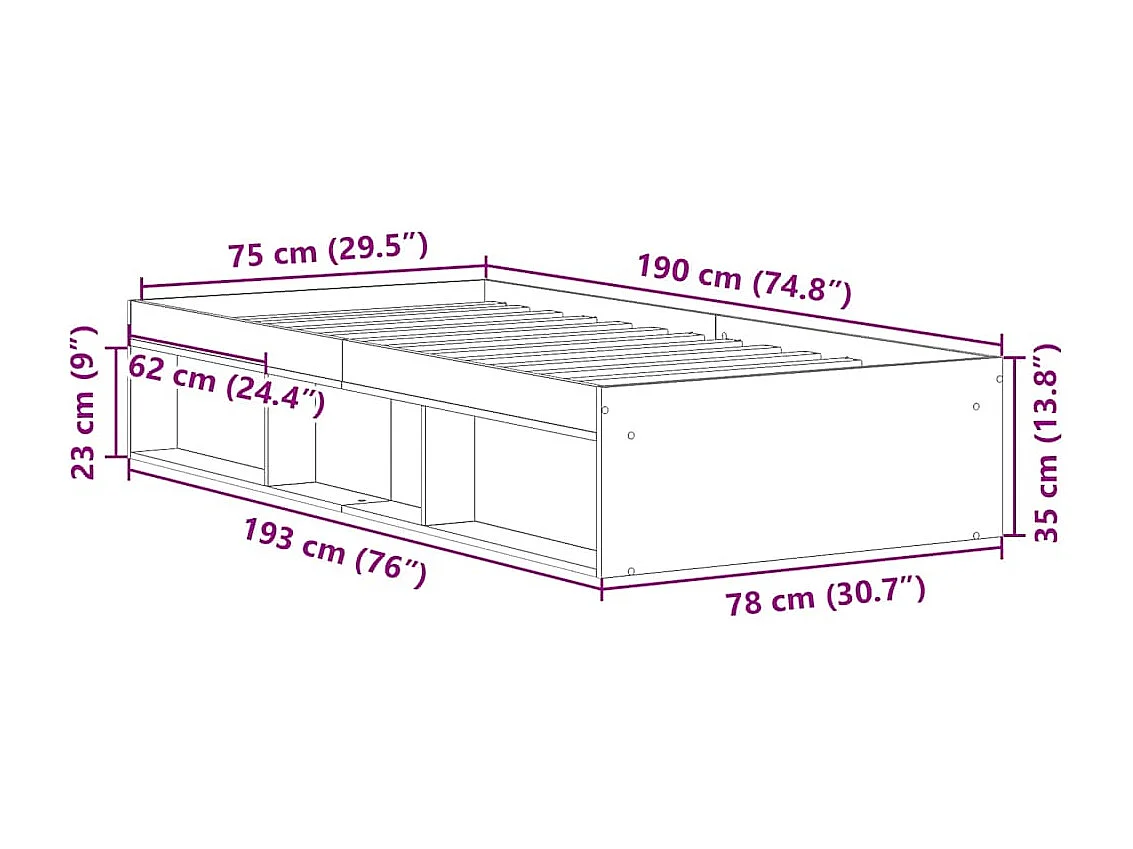 Lit simple | Lit adulte, enfant | Cadre de lit chêne sonoma 75x190 cm