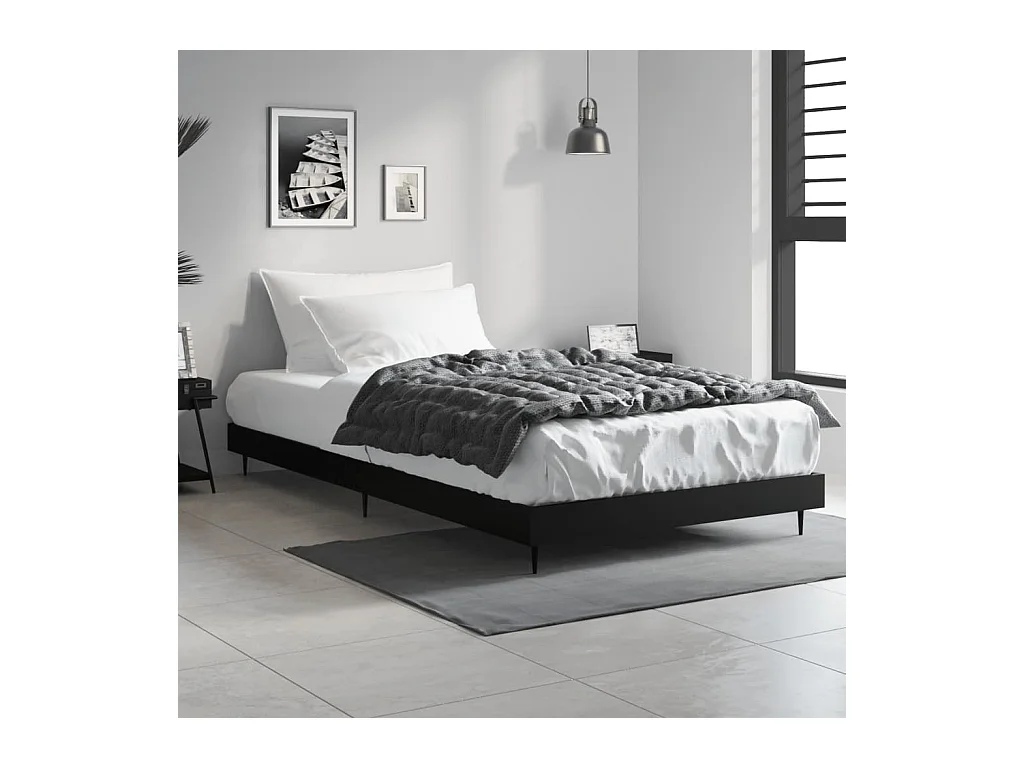 Lit simple | Lit adulte, enfant | Cadre de lit noir 90x200 cm bois d'ingénierie