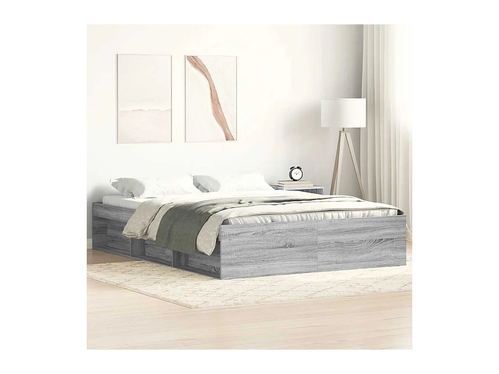 Lit double | Lit adulte | Cadre de lit sonoma gris 140x190 cm
