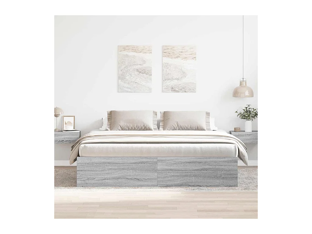 Lit double | Lit adulte | Cadre de lit sonoma gris 200x200 cm