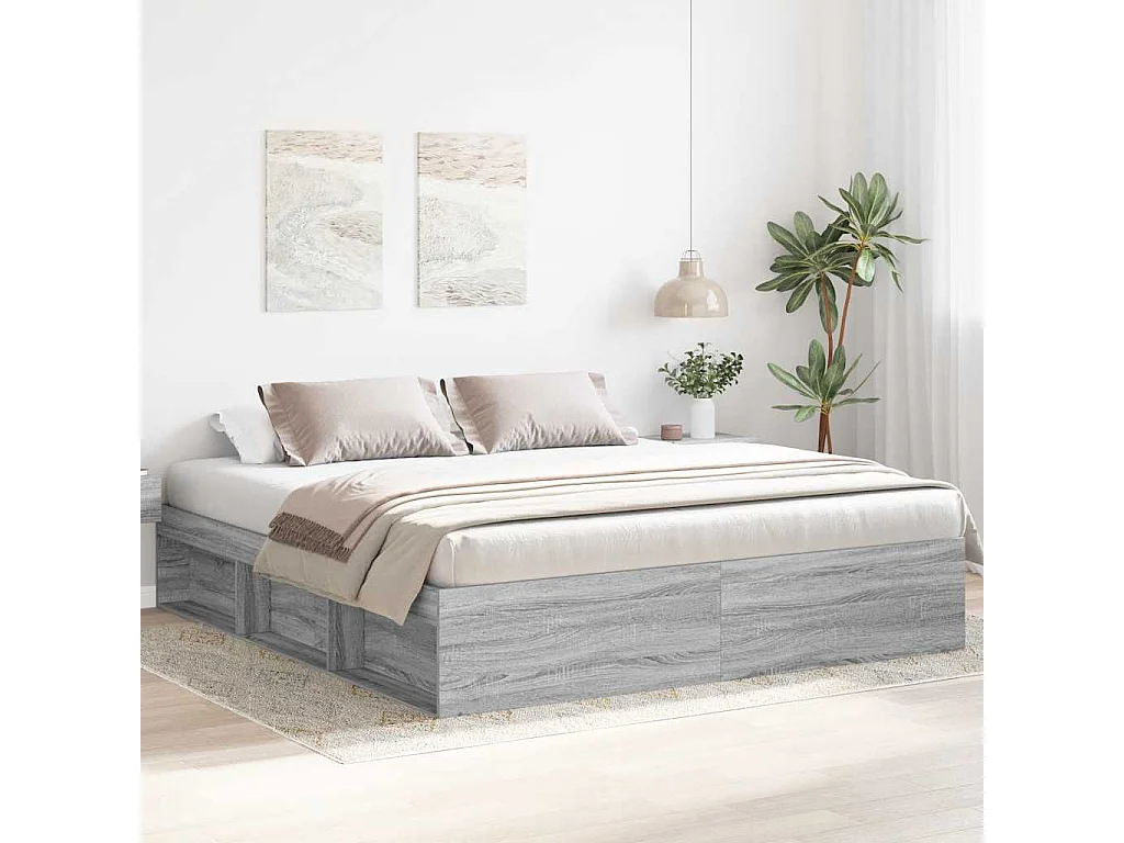 Lit double | Lit adulte | Cadre de lit sonoma gris 200x200 cm